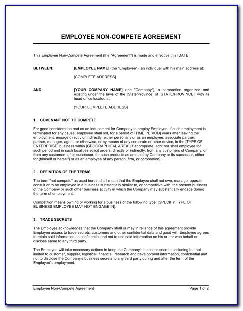 Employee Non Competition Agreement Template