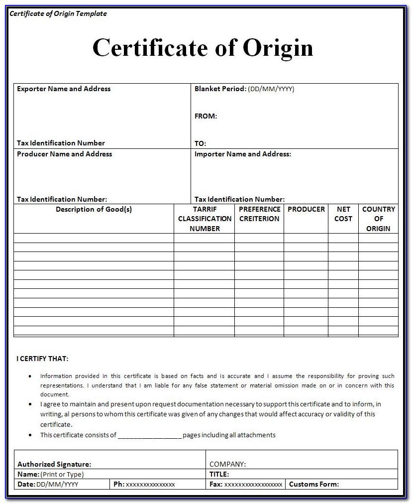 Fillable Nafta Certificate Of Origin Usa