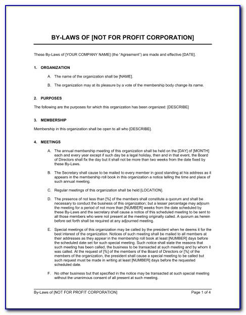 Free Bylaws Template For Nonprofit Organization