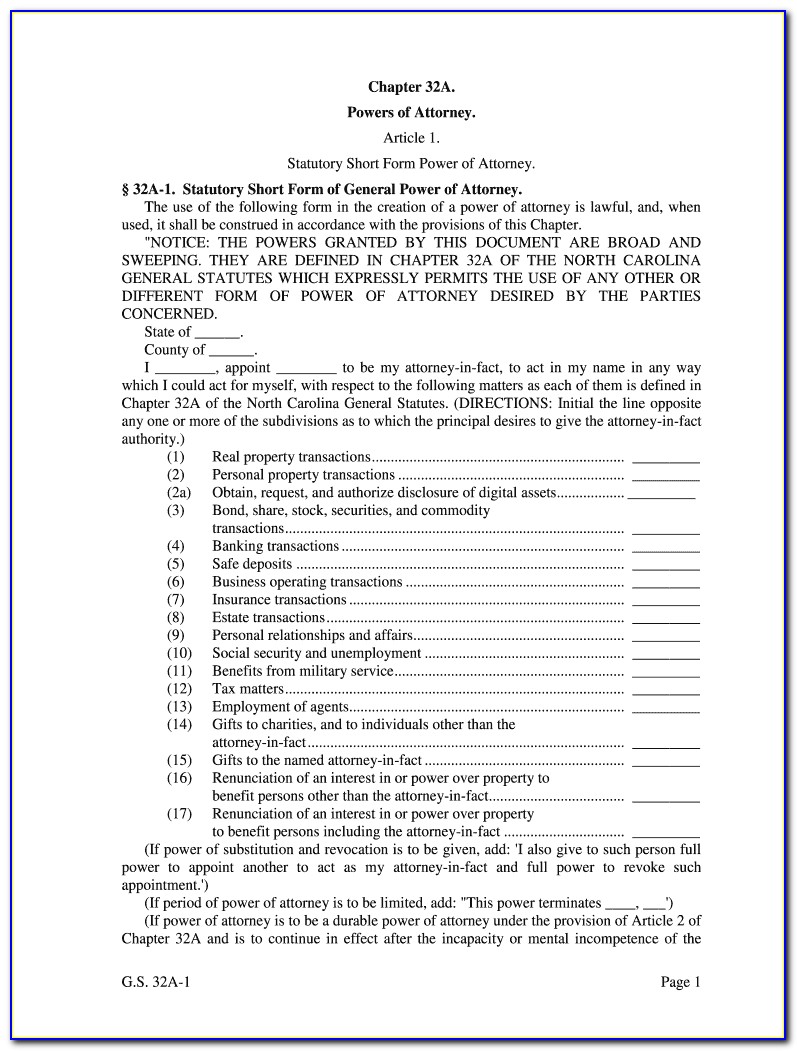 Free Health Care Power Of Attorney Form Nc