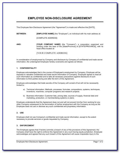 Free Non Disclosure Agreement Template Texas
