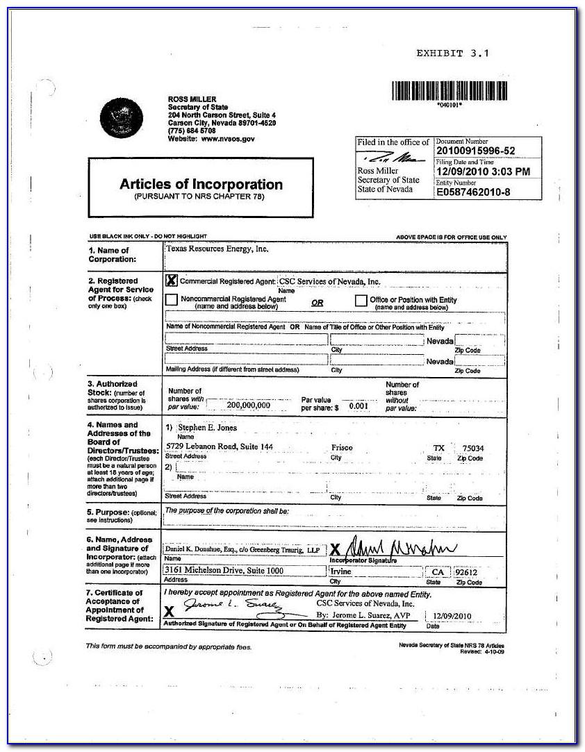 Free Nonprofit Articles Of Incorporation Template