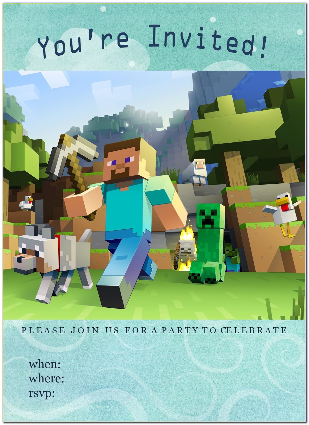 Free Printable Minecraft Birthday Party Invitations Templates