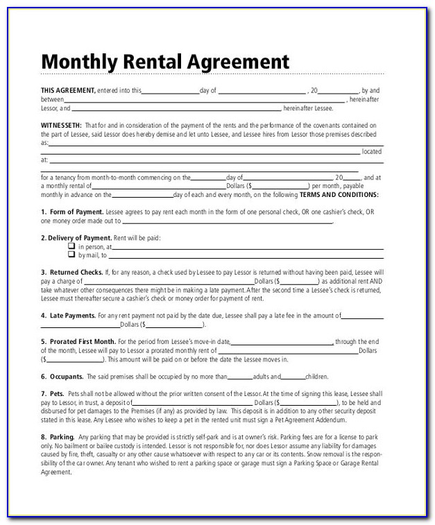 Massachusetts Month To Month Rental Agreement Form