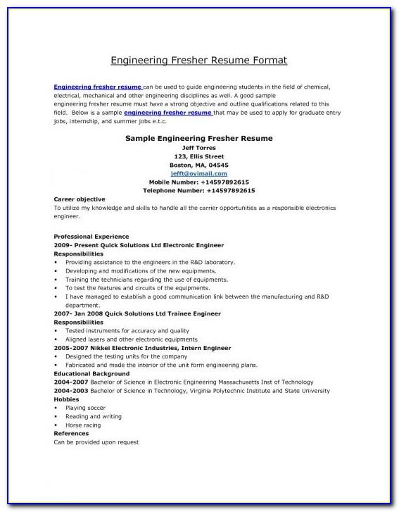Mechanical Engineering Fresher Resume Format Download
