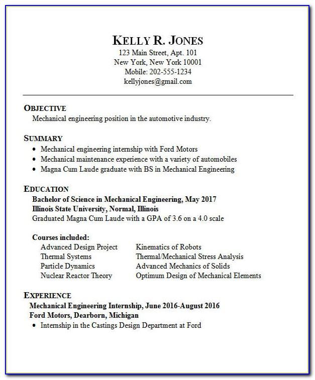 Mechanical Engineering Resume Template Entry Level
