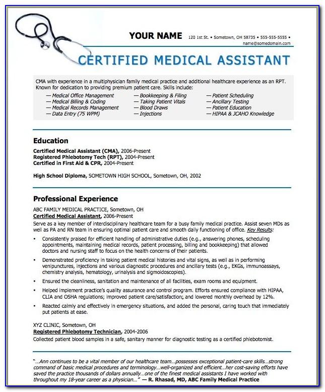 Medical Assistant Resume Templates Free