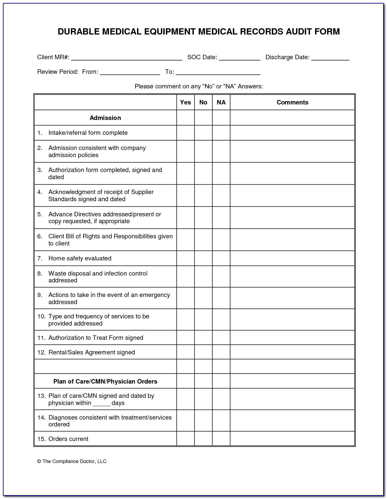 Medical Chart Review Form Sample