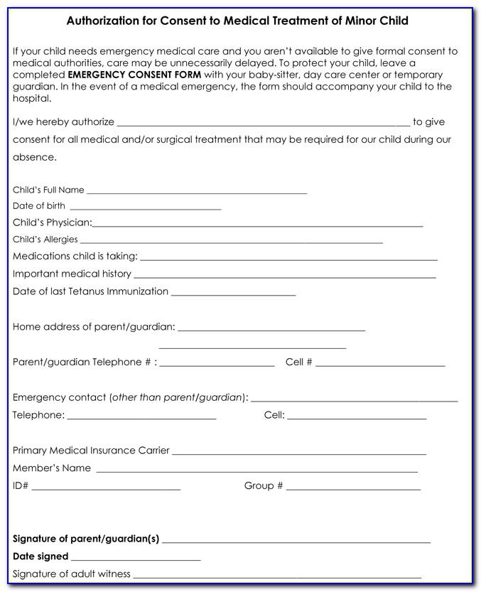 Medical Consent Form Template For Babysitter