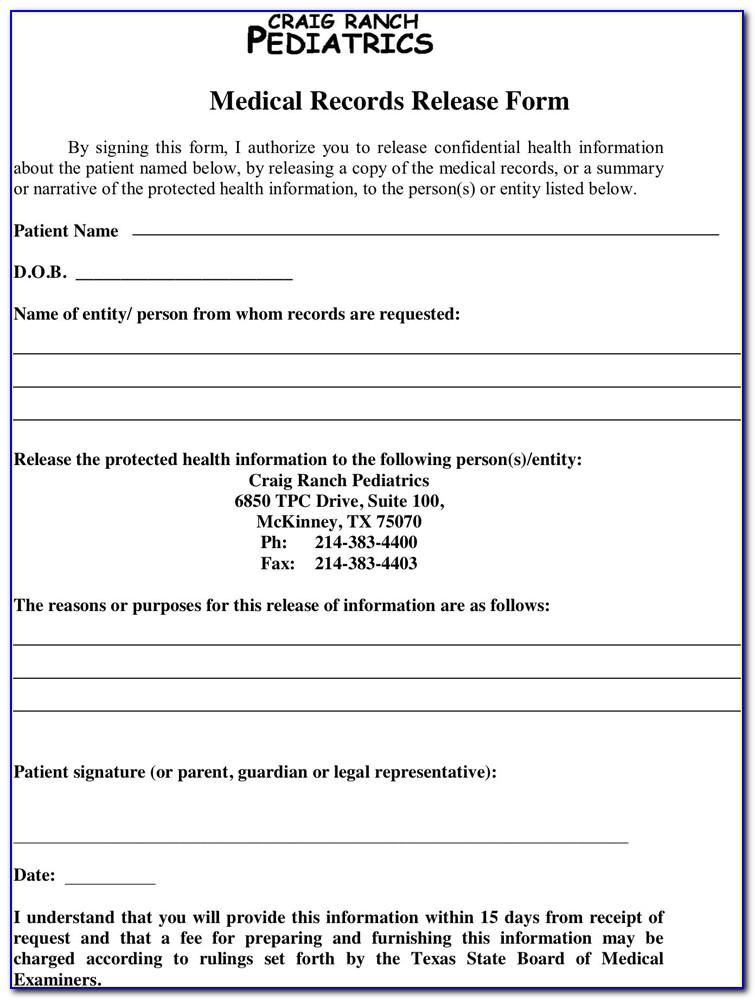 Medical Records Release Form Template Free