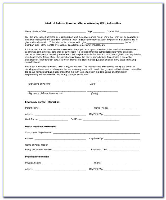 Medical Release Form For Minor Child Template