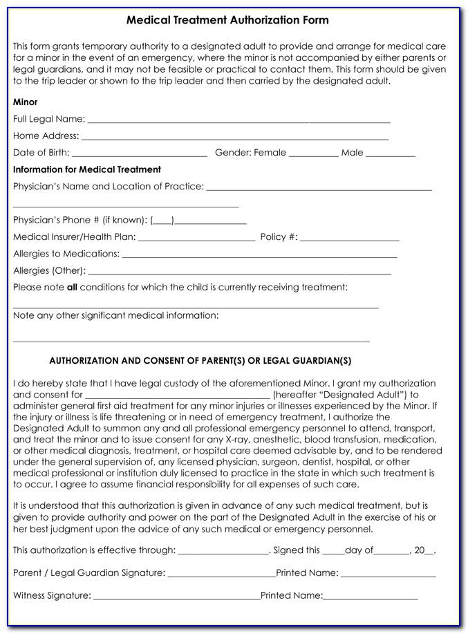 Medical Treatment Authorization Consent Form Template