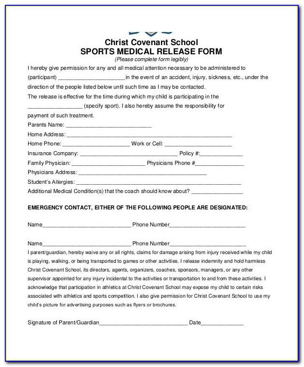 Medical Waiver Form For Minor