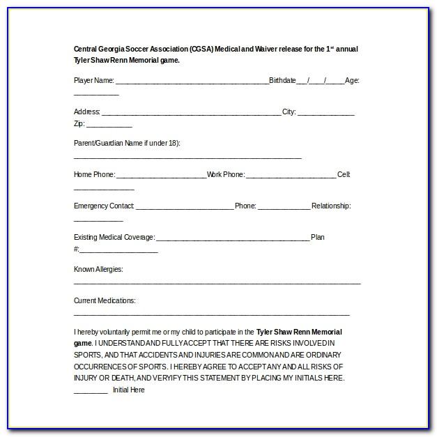Medical Waiver Form For Sports