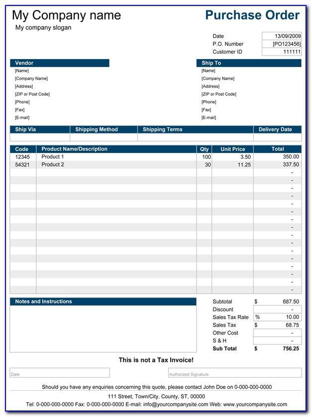 Microsoft Excel 2003 Purchase Order Template