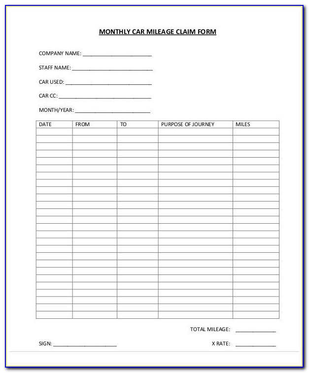 Mileage Expense Report Form