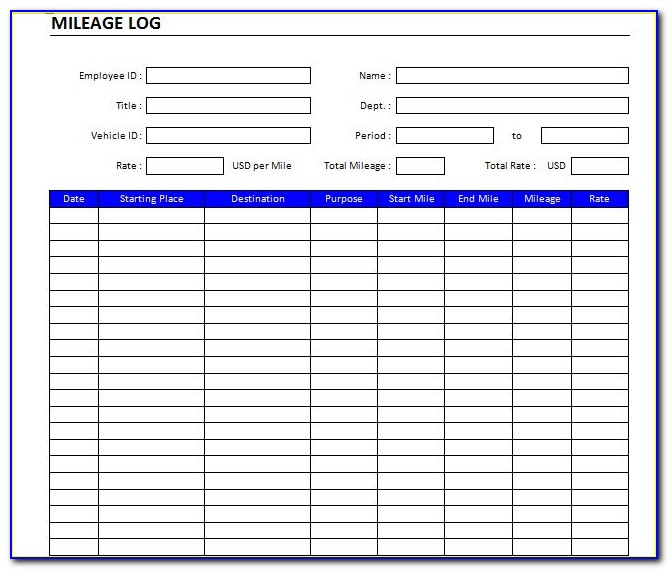 Mileage Log Book Template Excel