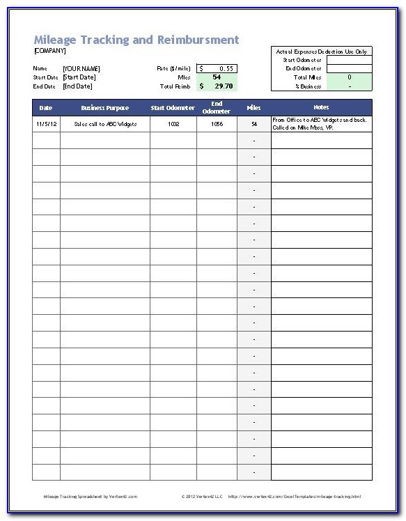 Mileage Log Sheet For Taxes
