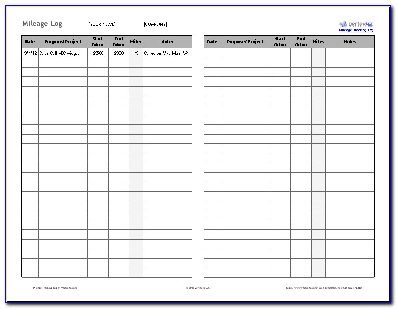 Mileage Log Template Excel Download