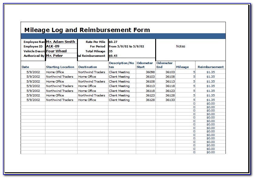 Mileage Log Template Excel Uk
