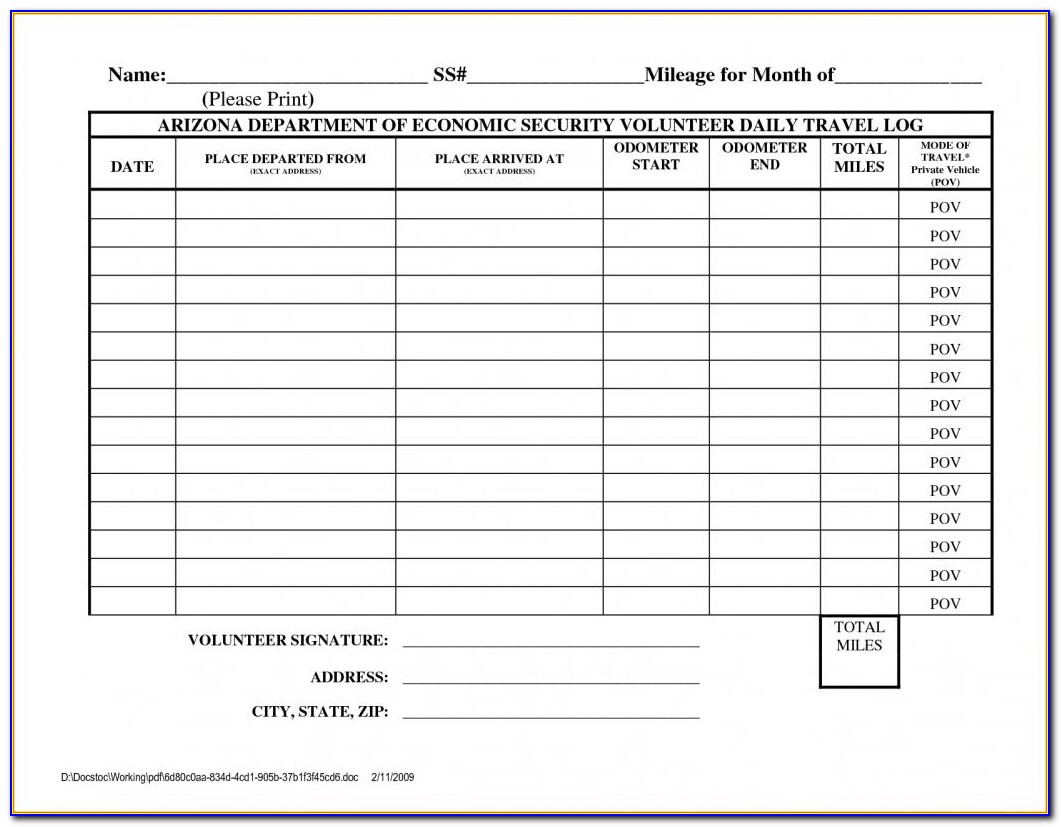 Mileage Log Template For Irs