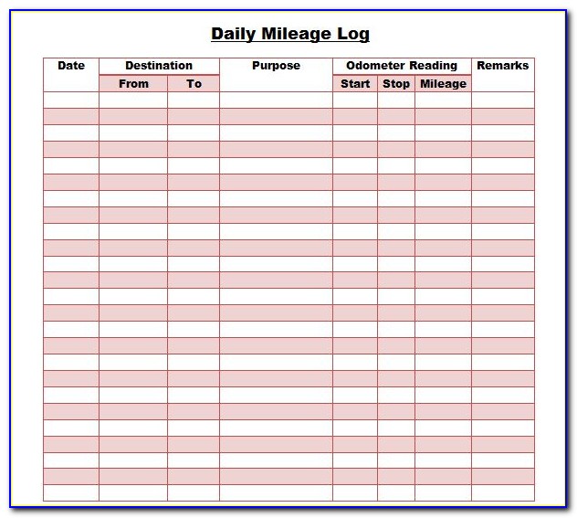 Mileage Log Template Free Printable