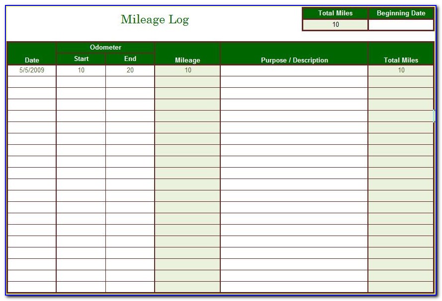 Mileage Log Templates Free