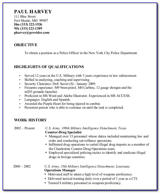 Military Resume Template Free Download
