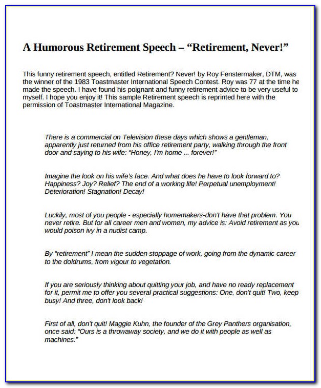 Military Retirement Speech Examples
