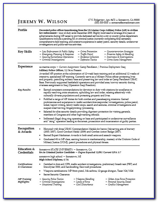 Military Transition Resume Examples