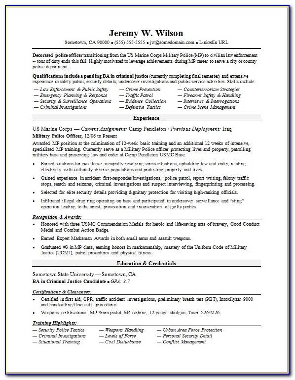 Military Transition Resume Templates