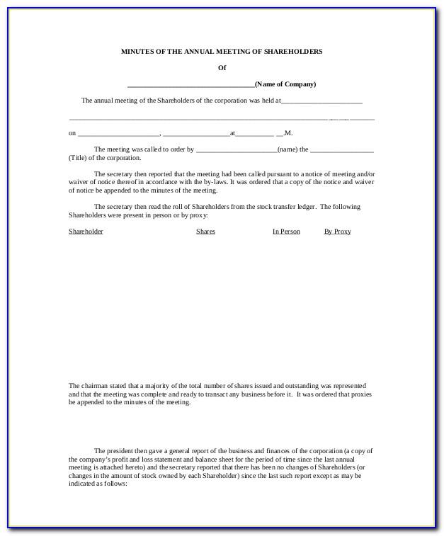Minutes Of Shareholders Annual Meeting Templates