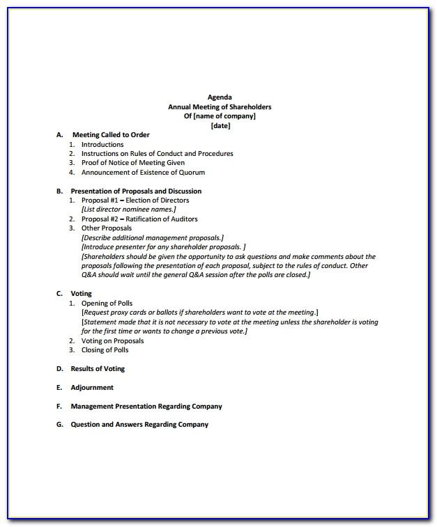 Minutes Of Shareholders Meeting Template