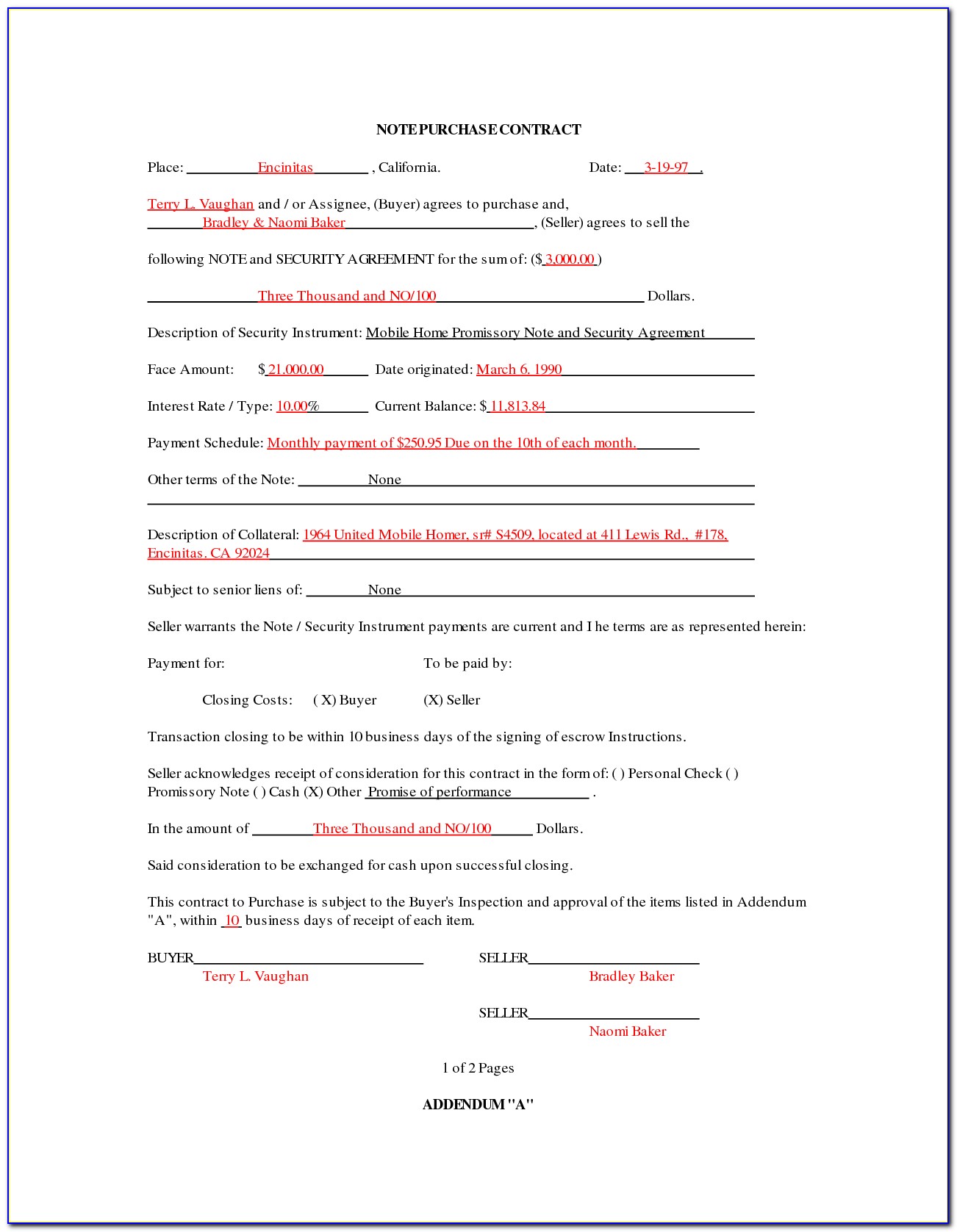 Mobile Home Purchase Agreement Sample