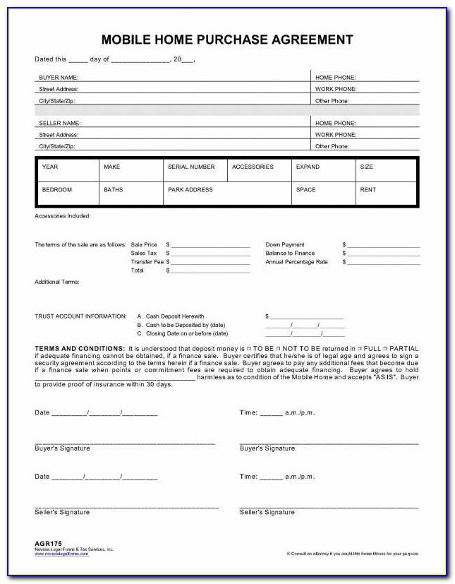Mobile Home Purchase Contract Sample