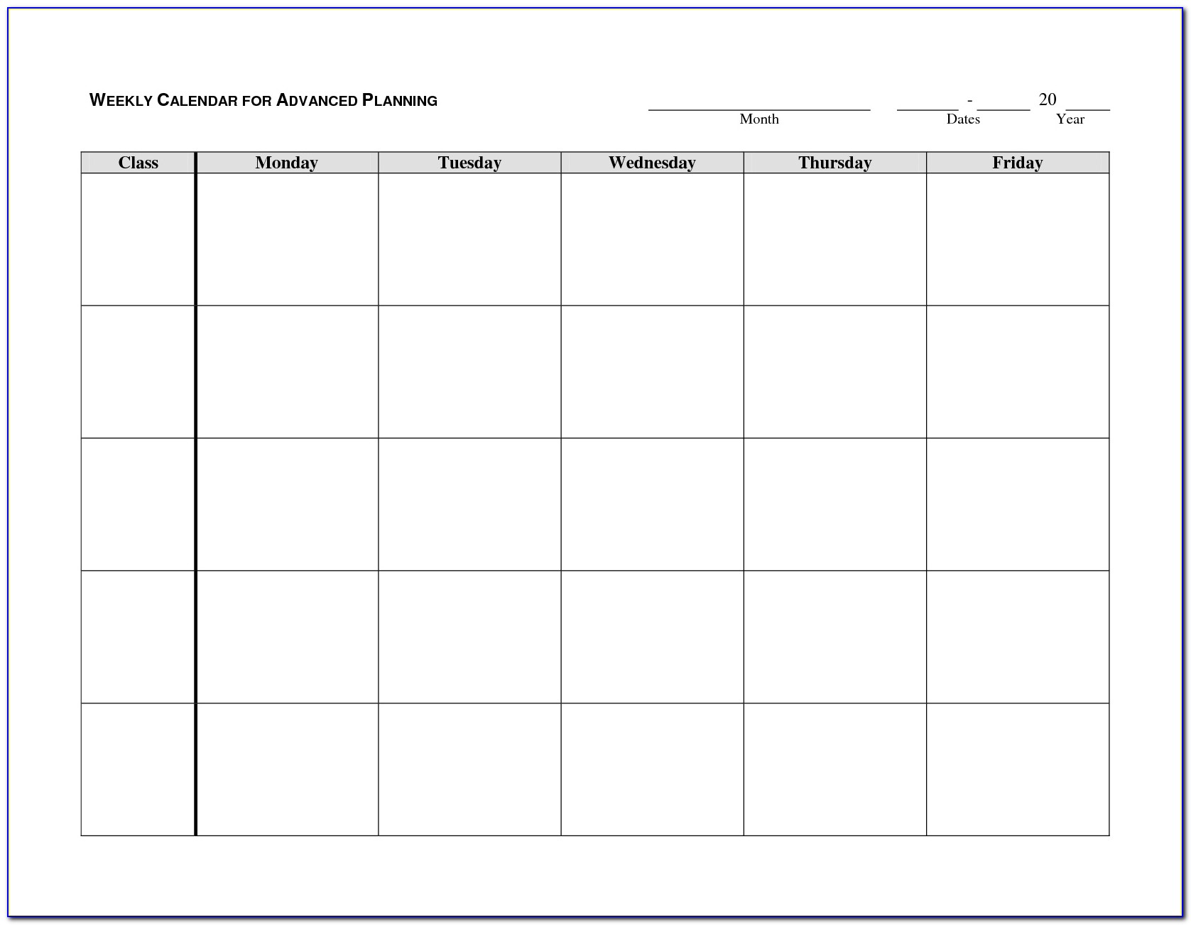 Monday Through Friday Calendar Template Excel