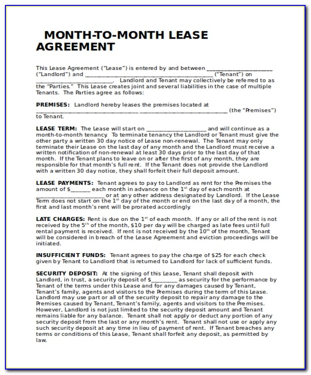 Month To Month Lease Agreement Example
