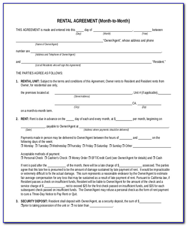 Month To Month Rental Agreement Template Free