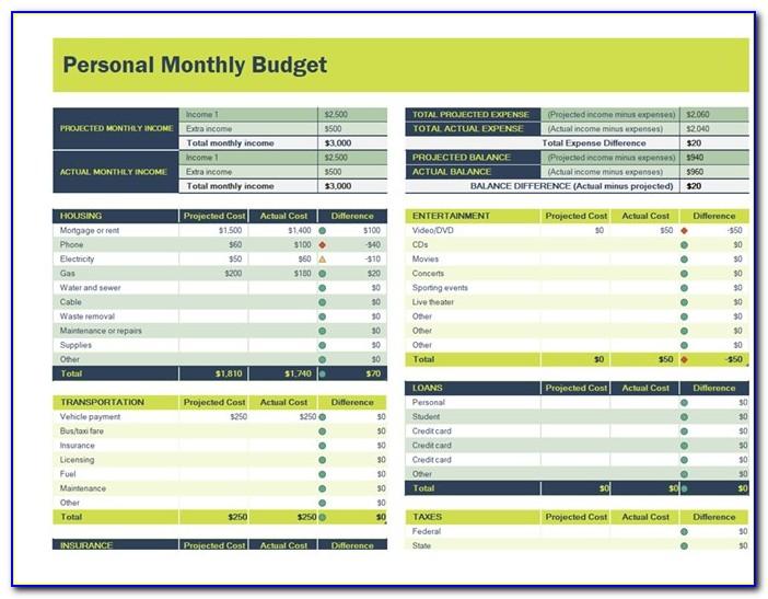 Monthly Budget Excel Worksheet Template