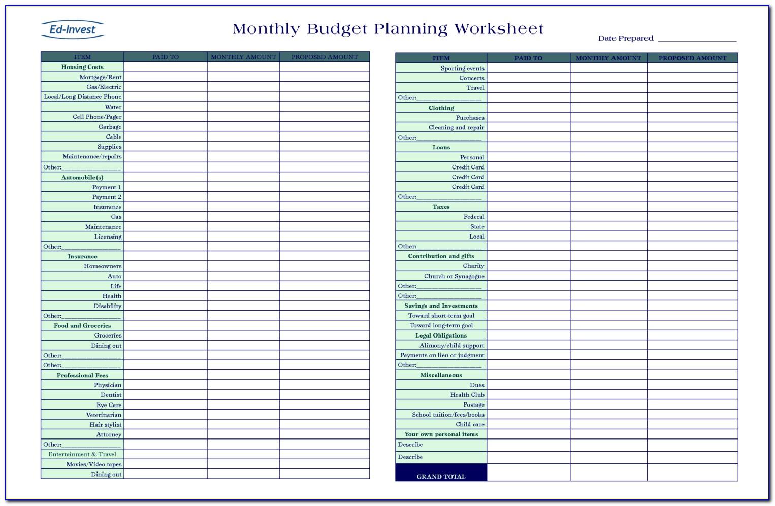 Monthly Budget Planner Form