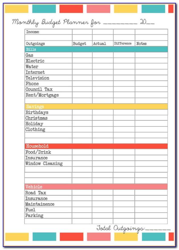Monthly Budget Planner Template Excel Uk