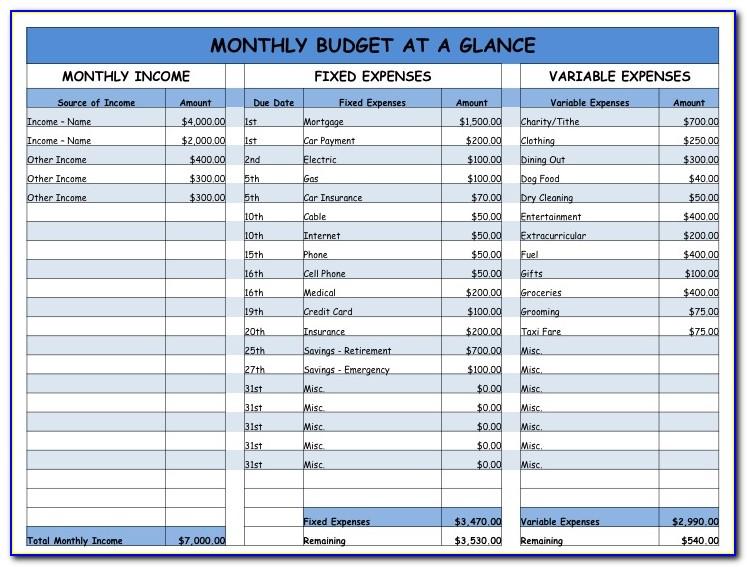Monthly Budget Template Microsoft Excel