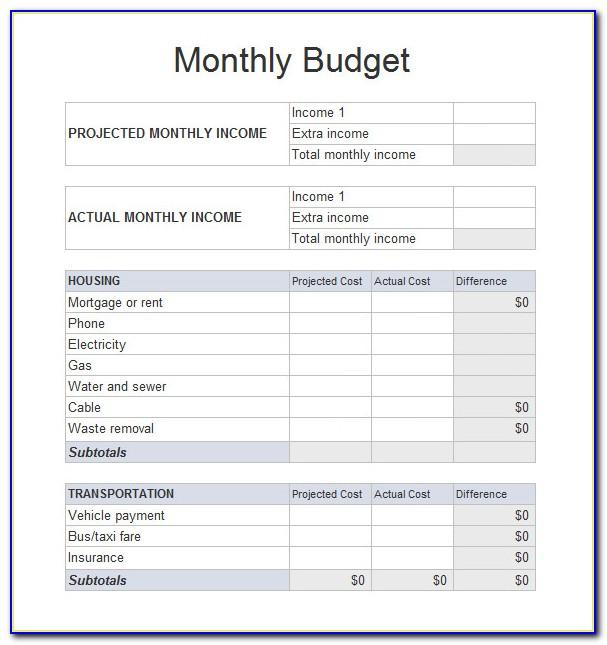 Monthly Budget Templates Printable