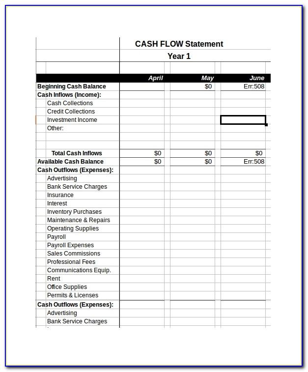 Monthly Cash Flow Statement Example