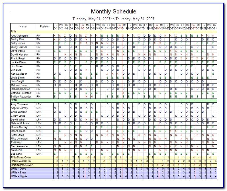 Monthly Employee Schedule Template Excel Download