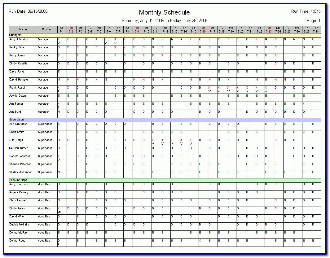 Monthly Employee Schedule Template Pdf