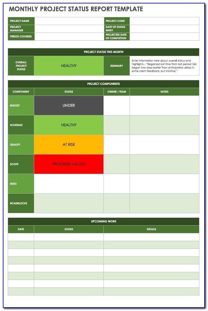Monthly Project Status Report Template Excel