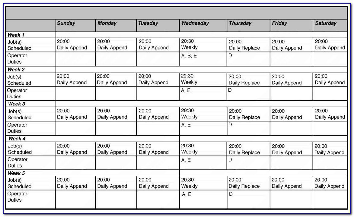 Monthly Work Schedule Template Xls