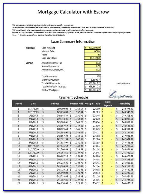 Mortgage Amortization With Escrow Excel Template