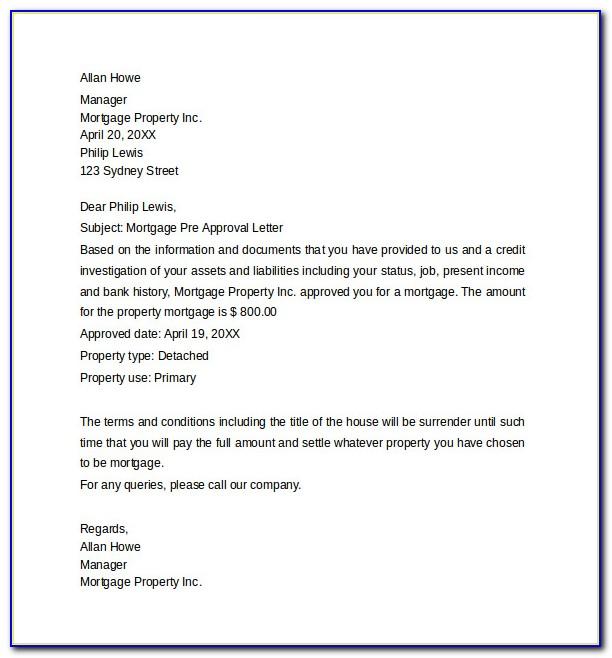 Mortgage Pre Approval Letter Template
